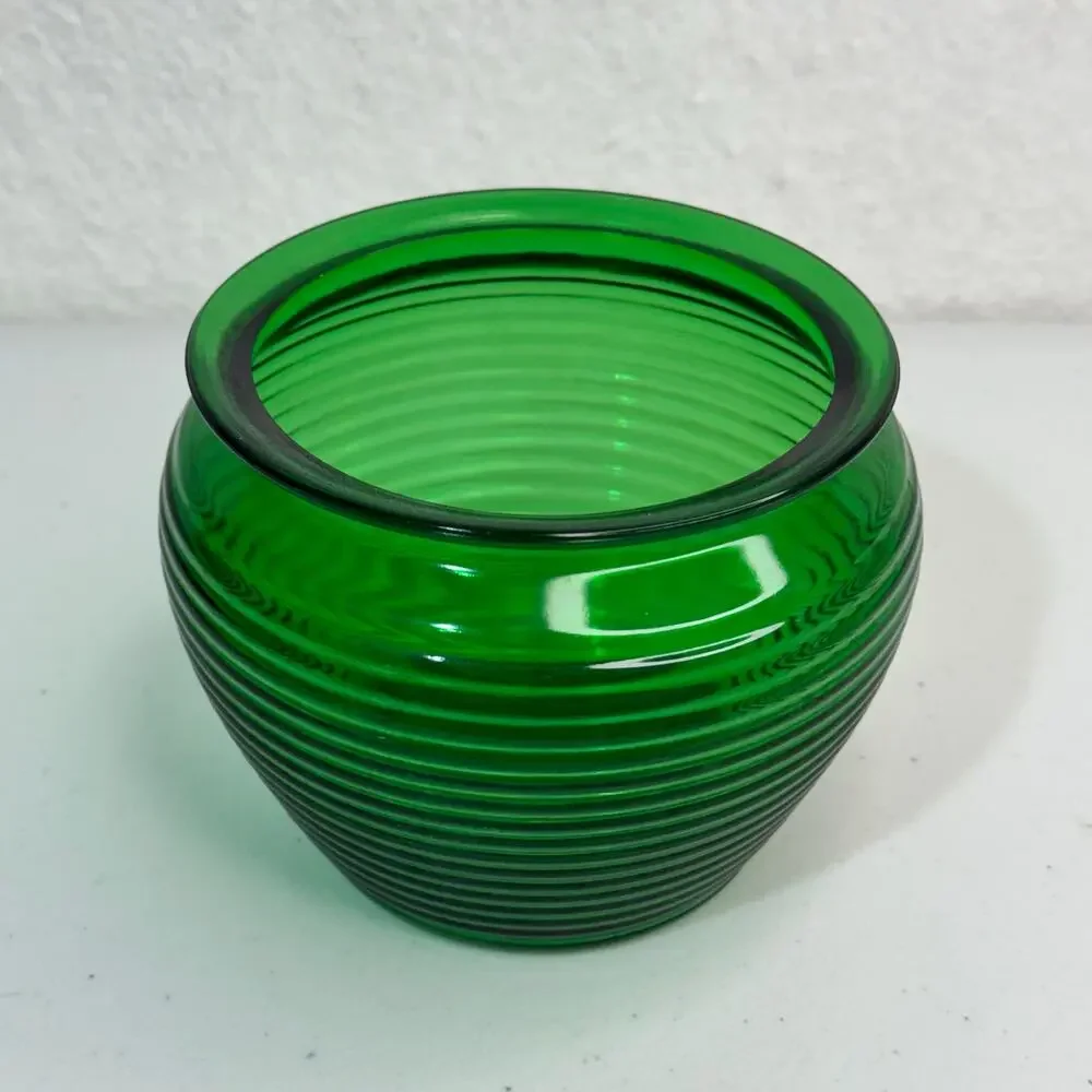 Natco Emerald Green Ribbed ‘Beehive’ Glass Planter 1950s VTG Succulent Pot #1162